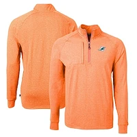 Men's Cutter & Buck  Heather Orange Miami Dolphins Adapt Eco Knit Quarter-Zip Pullover Top