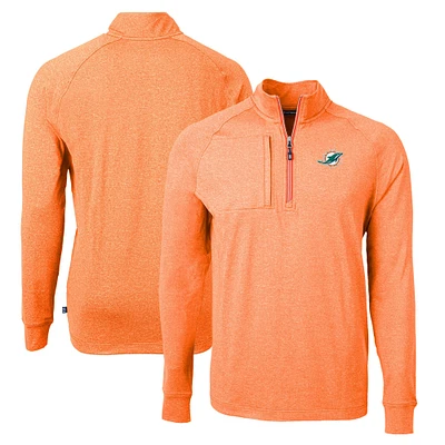 Men's Cutter & Buck  Heather Orange Miami Dolphins Adapt Eco Knit Quarter-Zip Pullover Top