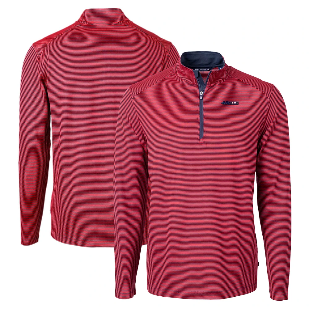 Men's Cutter & Buck Navy/ San Francisco 49ers Virtue Eco Pique Micro Stripe Recycled Quarter-Zip Pullover Top