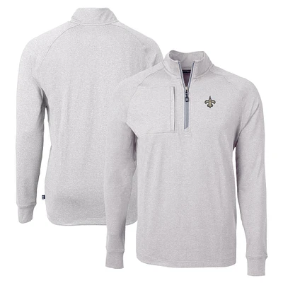 Men's Cutter & Buck  Heather Gray New Orleans Saints  Adapt Eco Knit Quarter-Zip Pullover Top