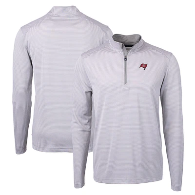 Men's Cutter & Buck Gray/White Tampa Bay Buccaneers Virtue Eco Pique Micro Stripe Recycled Quarter-Zip Pullover Top