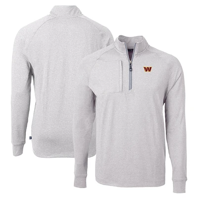 Men's Cutter & Buck  Heather Gray Washington Commanders Adapt Eco Knit Quarter-Zip Pullover Top