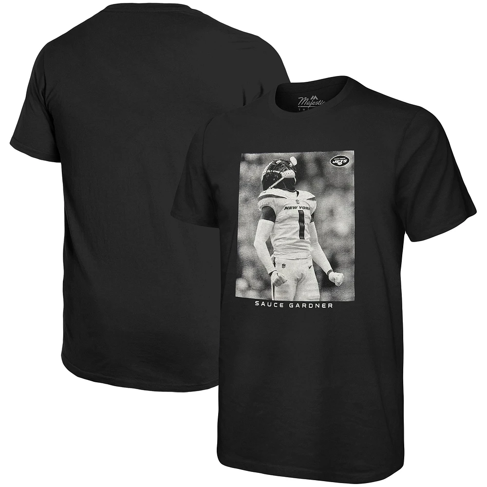 Men's Majestic Threads Sauce Gardner Black New York Jets Oversized Player Image T-Shirt