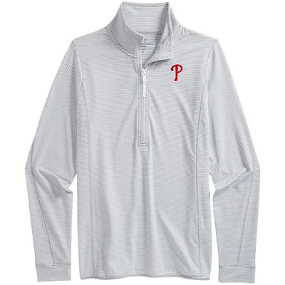 Women's Vineyard Vines Heather Gray/White Philadelphia Phillies Microstripe Sankaty Half-Zip Top