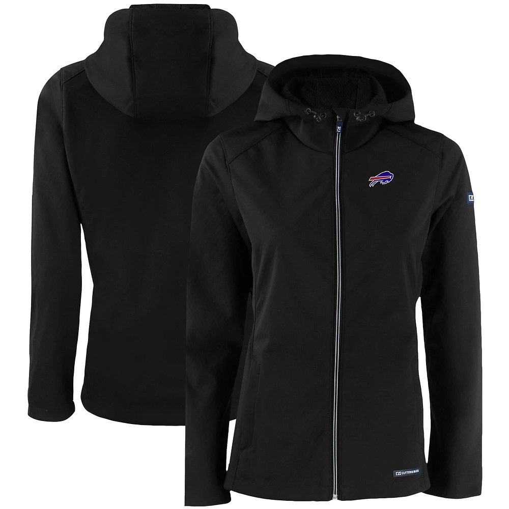Women's Cutter & Buck Black Buffalo Bills Evoke Eco Softshell Recycled Full-Zip Hooded Jacket