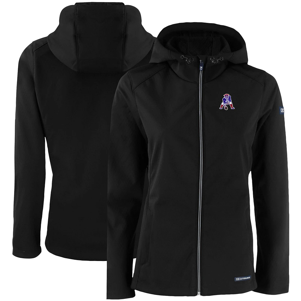 Women's Cutter & Buck Black New England Patriots Evoke Eco Softshell Recycled Full-Zip Hooded Jacket