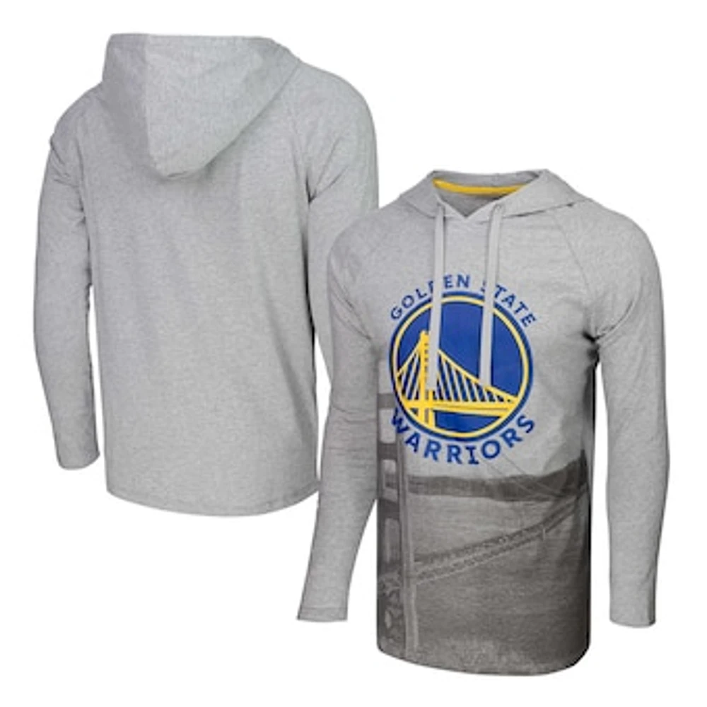 Men's Stadium Essentials Heather Gray Golden State Warriors Atrium Raglan Long Sleeve Hoodie T-Shirt