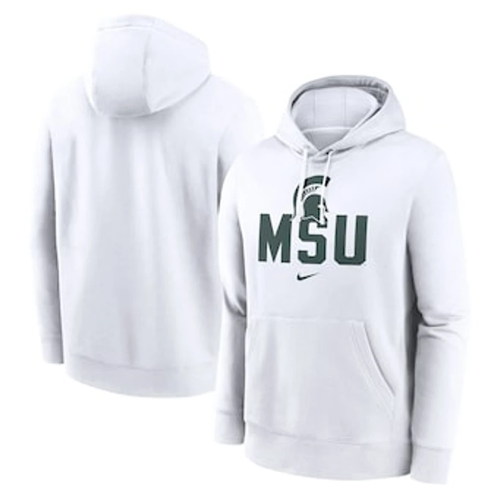 Men's Nike White Michigan State Spartans Primetime Club Fleece Pullover Hoodie