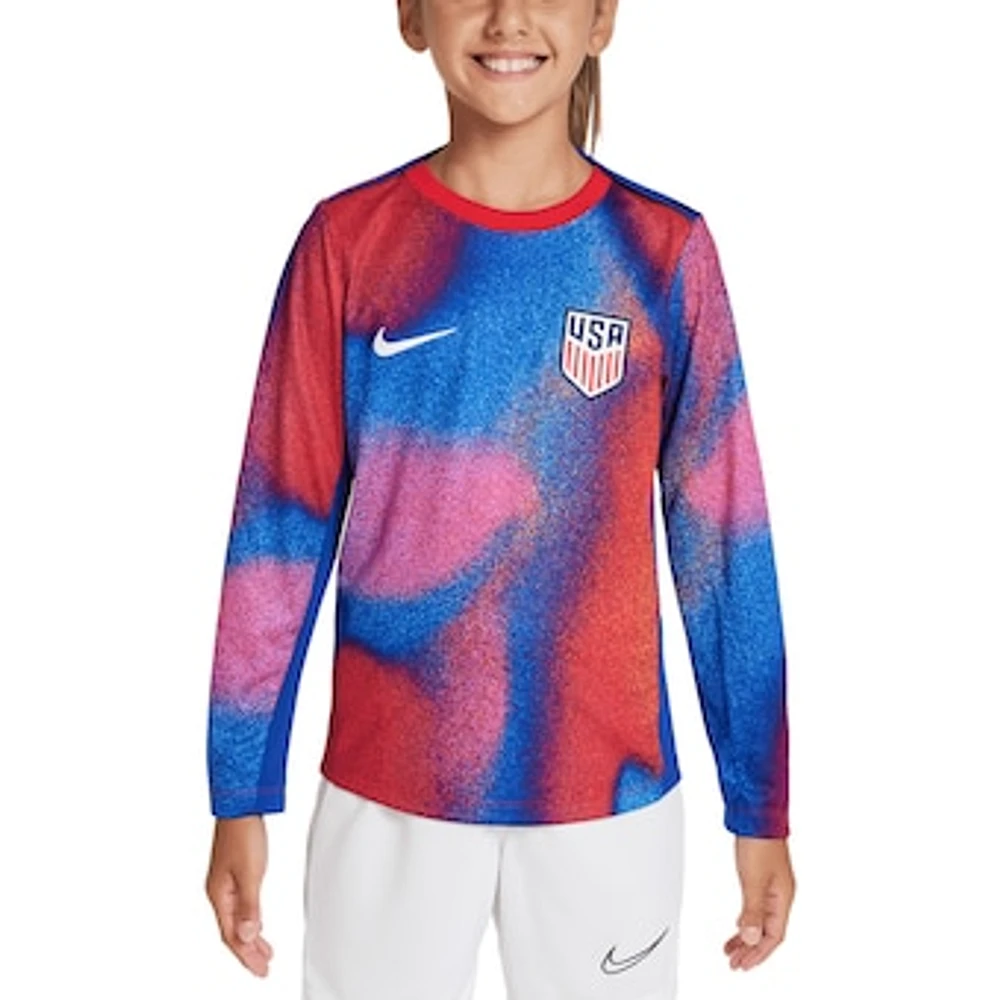 Youth Nike  Red/Blue USMNT 2024 Academy Pro Pre-Match Long Sleeve Top