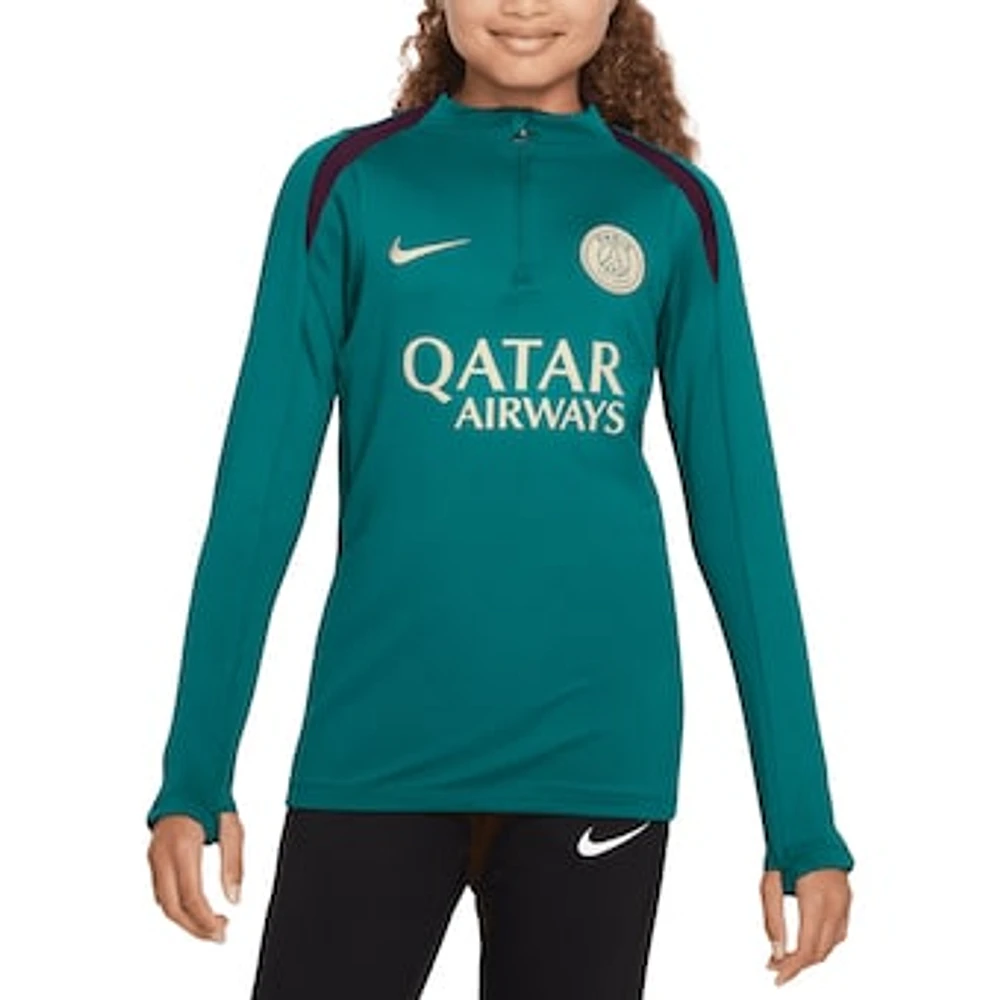 Youth Nike  Teal Paris Saint-Germain 2024/25 Strike Drill Quarter-Zip Long Sleeve Performance Training Top