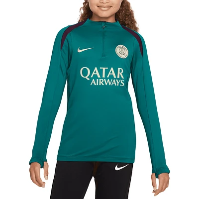 Youth Nike  Teal Paris Saint-Germain 2024/25 Strike Drill Quarter-Zip Long Sleeve Performance Training Top