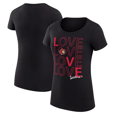 Women's G-III 4Her by Carl Banks  Black Ottawa Senators Hockey Love Fitted T-Shirt
