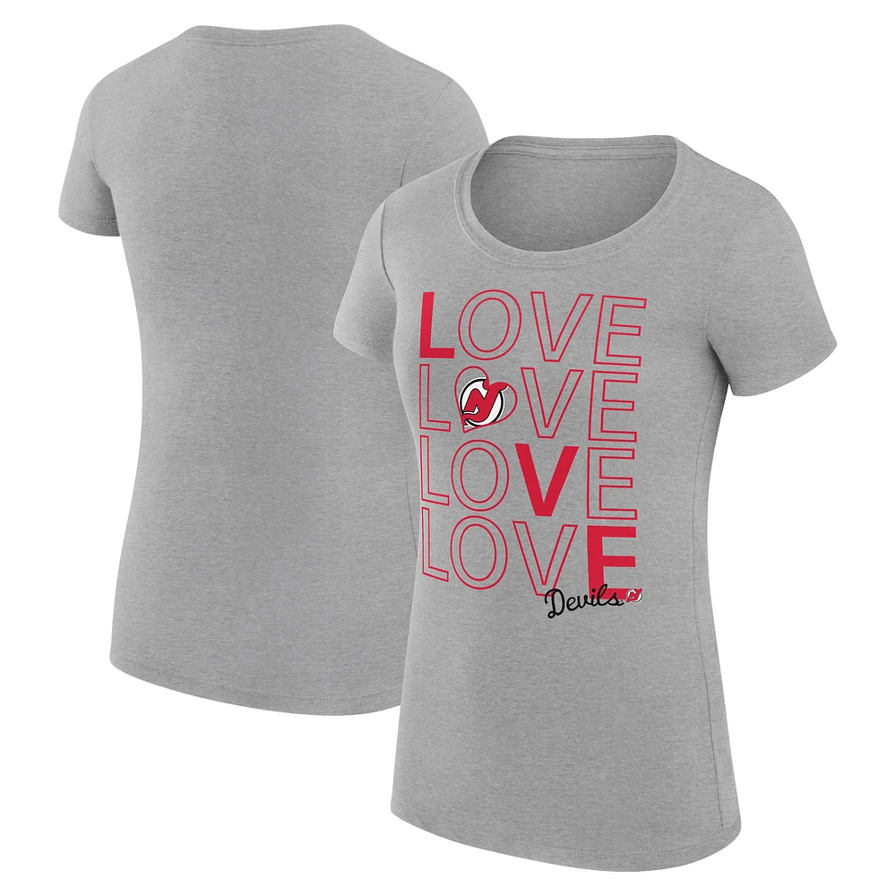 Women's G-III 4Her by Carl Banks Heather Gray New Jersey Devils Hockey Love Fitted T-Shirt