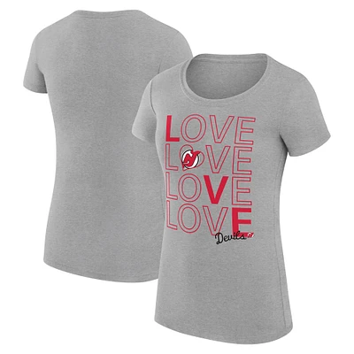 Women's G-III 4Her by Carl Banks  Heather Gray New Jersey Devils Hockey Love Fitted T-Shirt