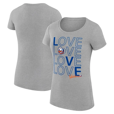Women's G-III 4Her by Carl Banks  Heather Gray New York Islanders Hockey Love Fitted T-Shirt