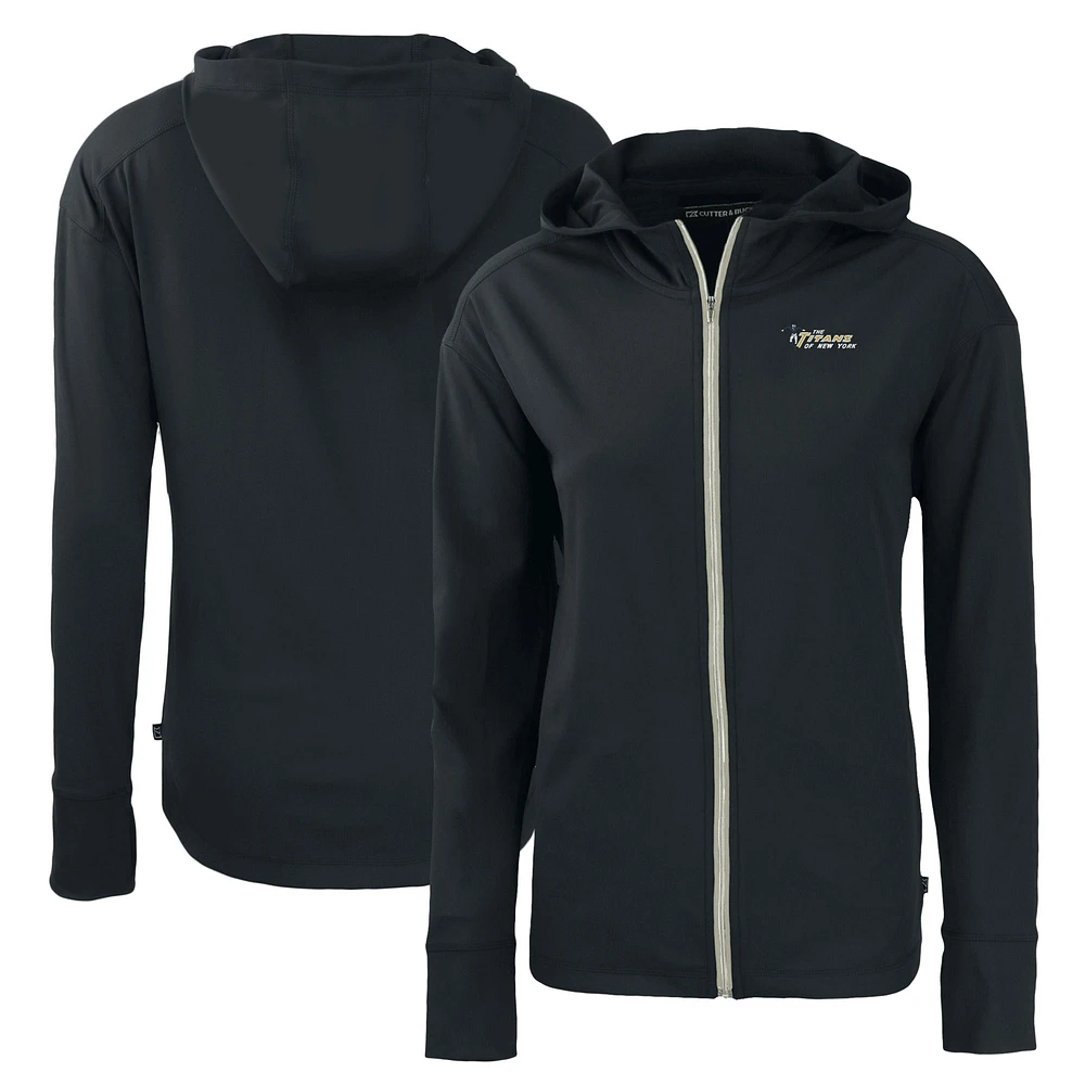 Women's Cutter & Buck Black New York Jets Throwback Daybreak Eco Recycled Half-Zip Hoodie