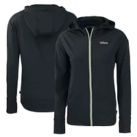 Women's Cutter & Buck  Black New York Jets Throwback Daybreak Eco Recycled Half-Zip Hoodie