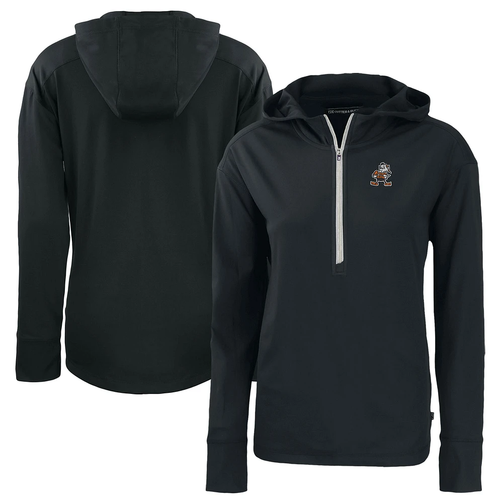 Women's Cutter & Buck Black Cleveland Browns Throwback Daybreak Eco Recycled Half-Zip Hoodie