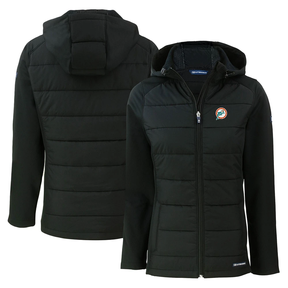 Women's Cutter & Buck Miami Dolphins Throwback Evoke Hybrid Eco Softshell Recycled Full-Zip Hoodie Jacket