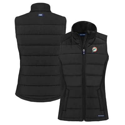 Women's Cutter & Buck  Black Miami Dolphins Throwback Evoke Hybrid Eco Softshell Recycled Full-Zip Vest