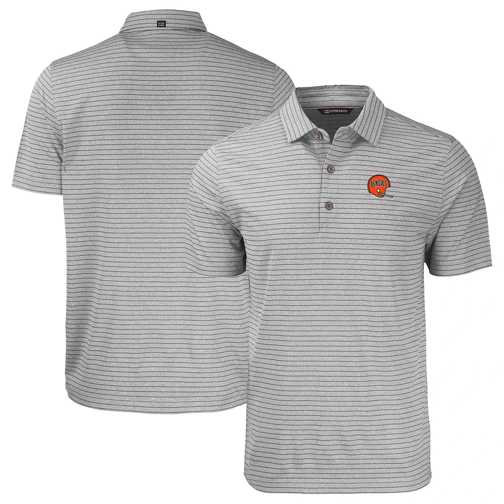 Men's Cutter & Buck Heather Gray Cincinnati Bengals Throwback Forge Eco Heather Stripe Stretch Recycled Polo