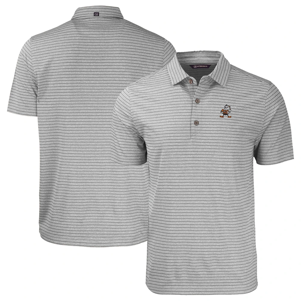 Men's Cutter & Buck Heather Gray Cleveland Browns Throwback Forge Eco Stripe Stretch Recycled Polo