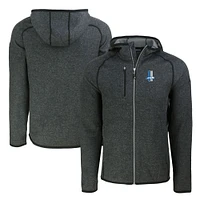 Men's Cutter & Buck  Heather Charcoal Detroit Lions Throwback Mainsail Sweater-Knit Full-Zip Hoodie