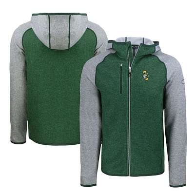 Men's Cutter & Buck  Heather Green/Heather Gray Green Bay Packers Throwback Mainsail Sweater-Knit Full-Zip Hoodie