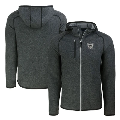 Men's Cutter & Buck Heather Charcoal Las Vegas Raiders Throwback Mainsail Sweater-Knit Full-Zip Hoodie