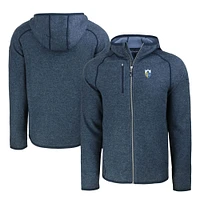 Men's Cutter & Buck  Heather Navy Los Angeles Chargers Throwback Mainsail Sweater-Knit Full-Zip Hoodie