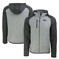 Men's Cutter & Buck Heather Charcoal Seattle Seahawks Throwback Mainsail Sweater-Knit Full-Zip Hoodie