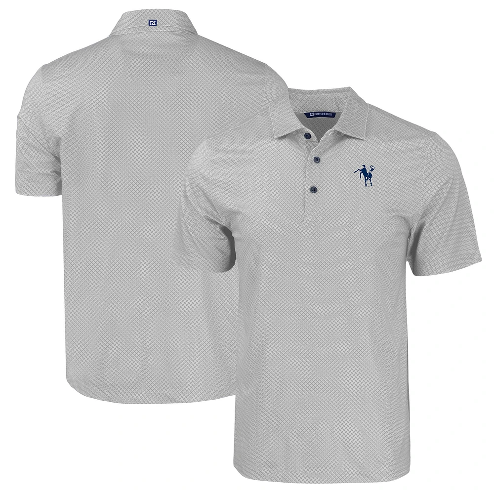 Men's Cutter & Buck Gray Indianapolis Colts Throwback Big & Tall Pike Eco Tonal Geo Print Stretch Recycled Polo