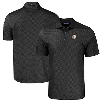 Men's Cutter & Buck  Black Miami Dolphins Throwback Big & Tall Pike Eco Tonal Geo Print Stretch Recycled Polo