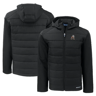 Men's Cutter & Buck Black Cleveland Browns Throwback Evoke Hybrid Eco Softshell Recycled Full-Zip Hoodie Jacket