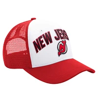 Men's Starter White/Red New Jersey Devils Arch Logo Trucker Adjustable Hat