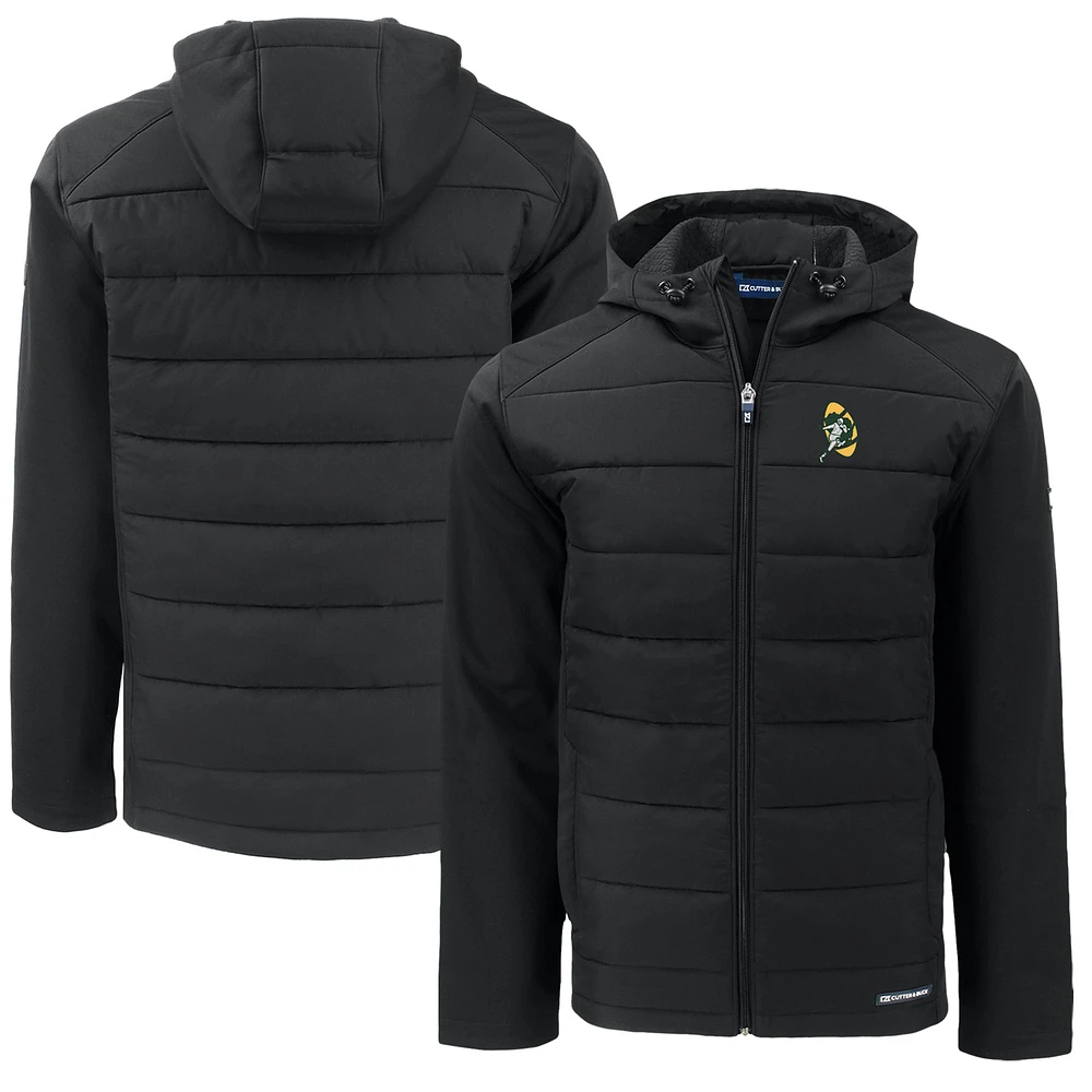 Men's Cutter & Buck Black Green Bay Packers Throwback Big Tall Evoke Hybrid Eco Softshell Recycled Full-Zip Hoodie