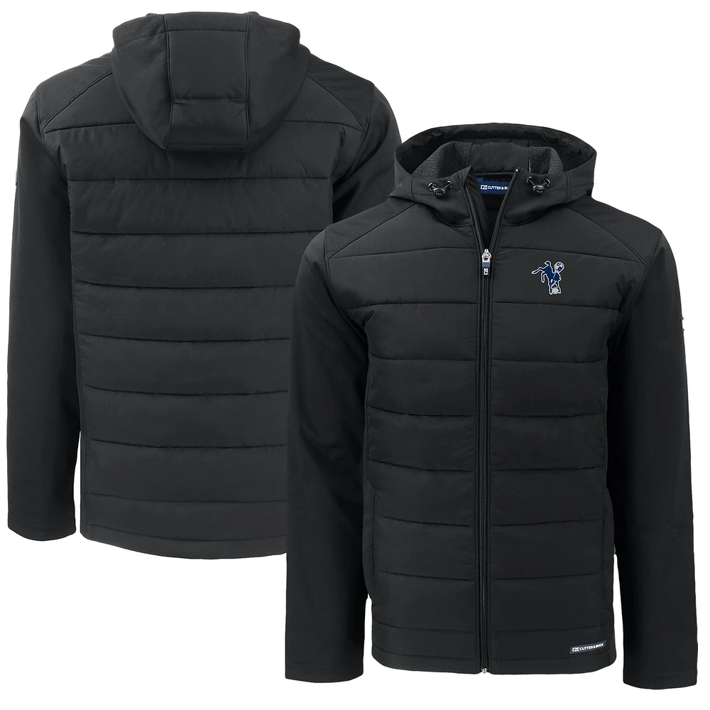Men's Cutter & Buck Black Indianapolis Colts Throwback Big Tall Evoke Hybrid Eco Softshell Recycled Full-Zip Hoodie