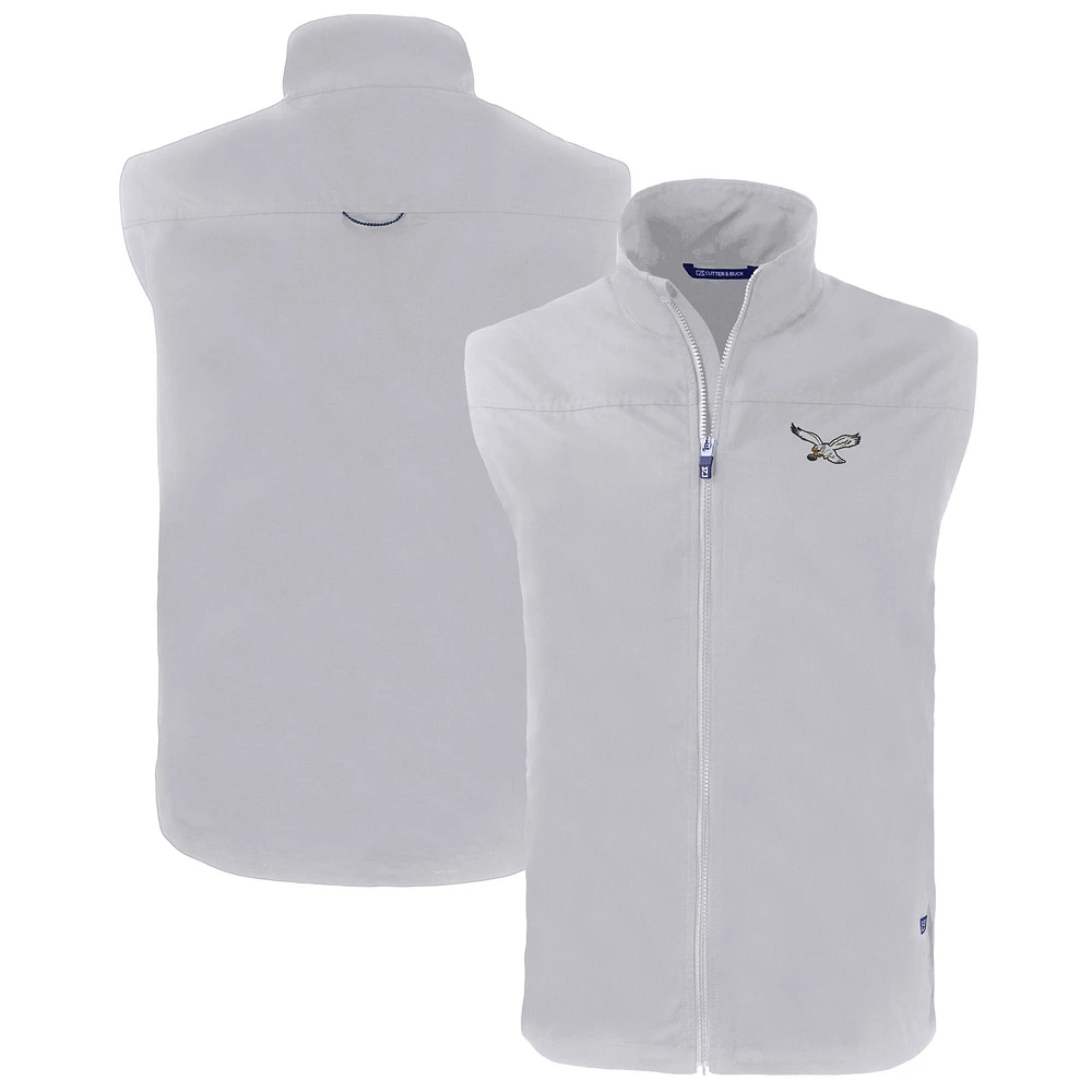Men's Cutter & Buck Gray Philadelphia Eagles Throwback Big & Tall Charter Eco Full-Zip Vest