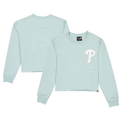 Women's New Era Mint Philadelphia Phillies Breeze Logo Select Cropped Long Sleeve T-Shirt