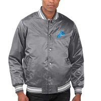 Men's Starter Heather Charcoal Detroit Lions Locker Room Satin Varsity Full-Snap Jacket