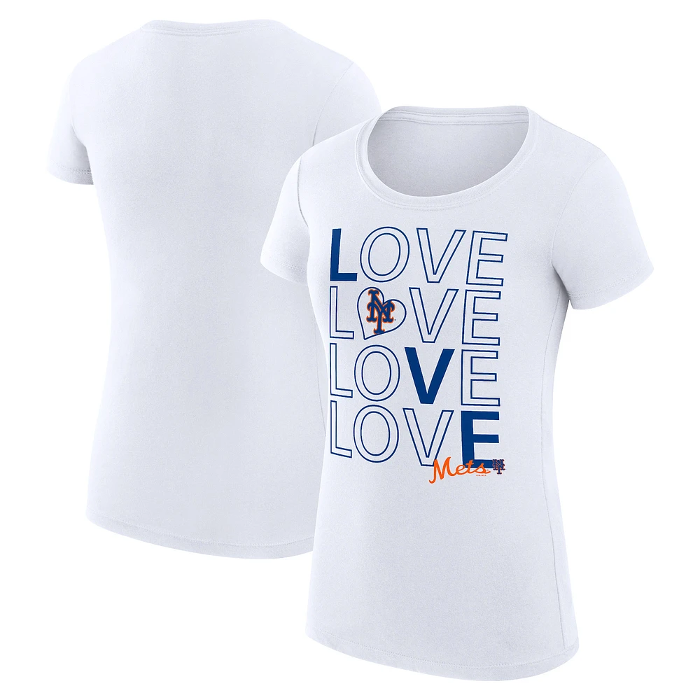 Women's G-III 4Her by Carl Banks White New York Mets Love Graphic Team Fitted T-Shirt