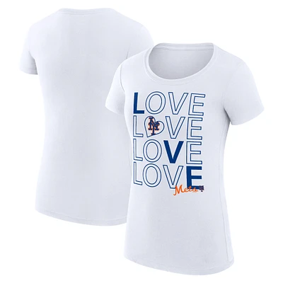Women's G-III 4Her by Carl Banks White New York Mets Love Graphic Team Fitted T-Shirt