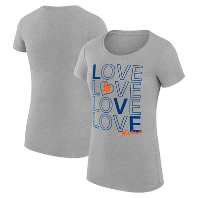 Women's G-III 4Her by Carl Banks Heather Gray New York Mets Love Graphic Team Fitted T-Shirt