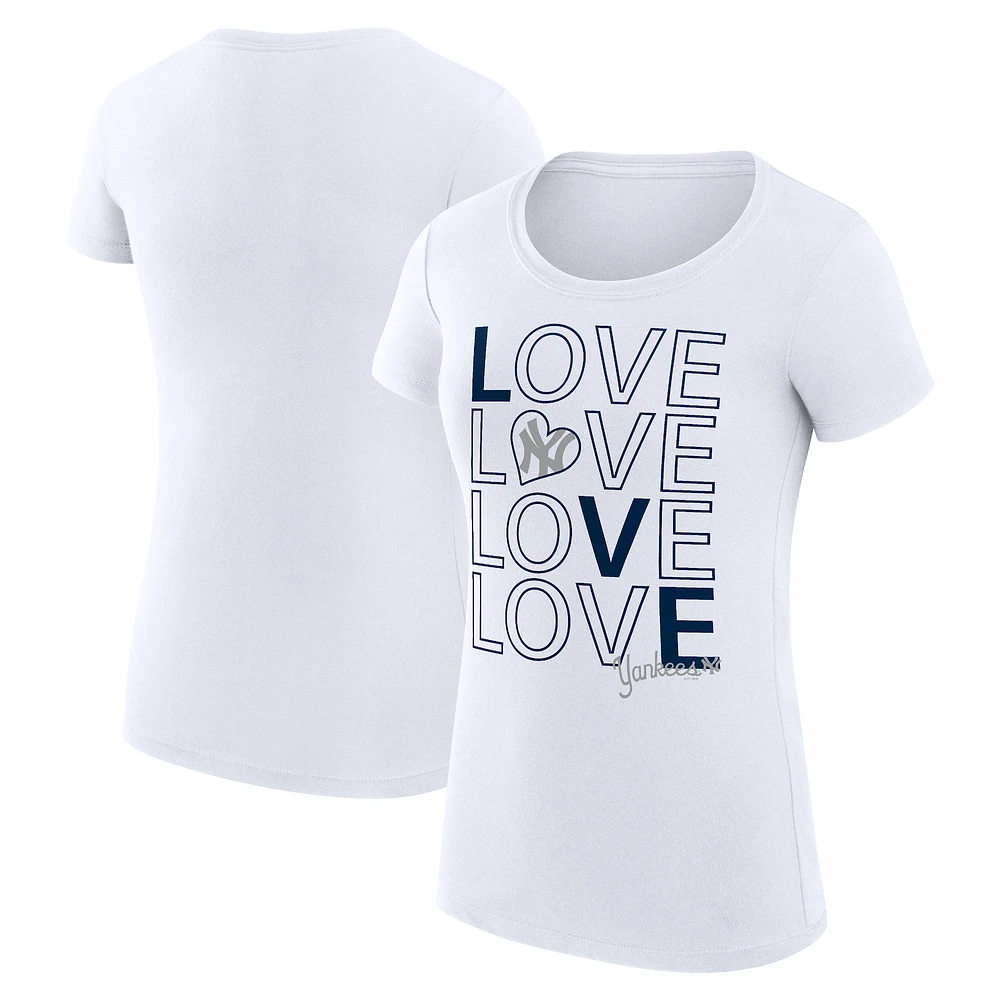 Women's G-III 4Her by Carl Banks White New York Yankees Love Graphic Team Fitted T-Shirt