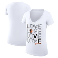 Women's G-III 4Her by Carl Banks White Baltimore Orioles Love Graphic Team V-Neck Fitted T-Shirt
