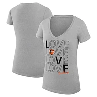 Women's G-III 4Her by Carl Banks Heather Gray Baltimore Orioles Love Graphic Team V-Neck Fitted T-Shirt