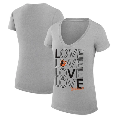 Women's G-III 4Her by Carl Banks Heather Gray Baltimore Orioles Love Graphic Team V-Neck Fitted T-Shirt