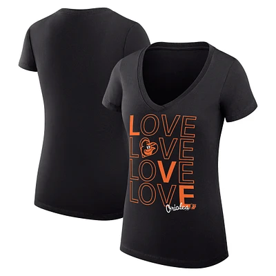 Women's G-III 4Her by Carl Banks Black Baltimore Orioles Love Graphic Team V-Neck Fitted T-Shirt