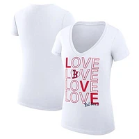 Women's G-III 4Her by Carl Banks White Boston Red Sox Love Graphic Team V-Neck Fitted T-Shirt