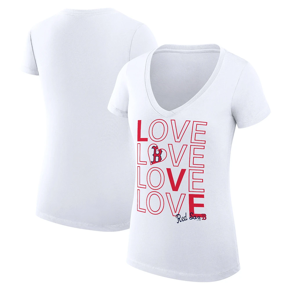 Women's G-III 4Her by Carl Banks White Boston Red Sox Love Graphic Team V-Neck Fitted T-Shirt